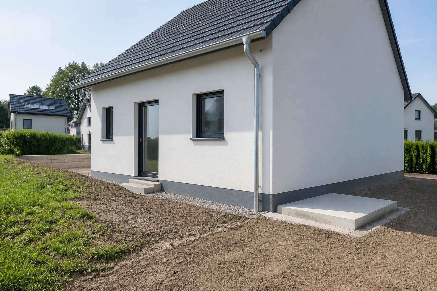 Illustrative Darstellung zum Ratgeberthema Wärmepumpe im Neubau: System früh und sauber planen