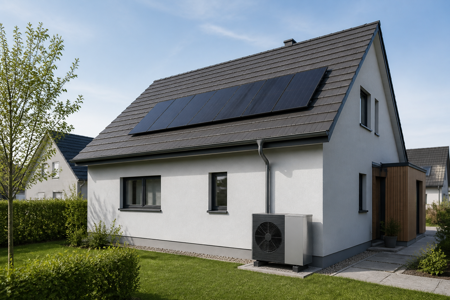 Illustrative Darstellung zum Ratgeberthema Wärmepumpe mit Photovoltaik: Erzeugung und Wärmebedarf verbinden